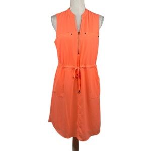 Apt. 9 Neon Orange Summer Vacation Casual V-neck Front Tie Dress Size Medium